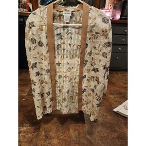 Bonworth Open Front‎ Floral Sheer Cardian Sweater Womens Size Large